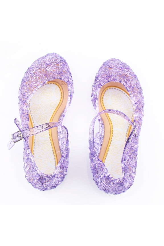 Girls Glitter Hollow Jelly Heel Sandals, Closed Toe Ankle Strap Princess Dress Shoes for Birthday Cosplay Halloween Party