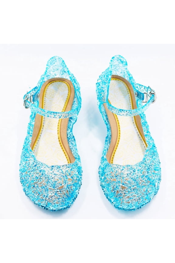 Girls Glitter Hollow Jelly Heel Sandals, Closed Toe Ankle Strap Princess Dress Shoes for Birthday Cosplay Halloween Party