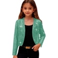 thumbnail image 1 of Girls Glitter Long Sleeve Jacket Casual Fashion Sparkle V Neck Open Front Coat Kids Trendy Casual Solid Color Fall Winter Outwear, 1 of 5