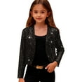 thumbnail image 1 of Girls Glitter Long Sleeve Jacket Casual Fashion Sparkle V Neck Open Front Coat Kids Trendy Casual Solid Color Fall Winter Outwear, 1 of 5