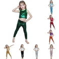 thumbnail image 1 of Girls Glitter Metallic Leggings Performance Dance Pants Stretchy Straight Leg Trousers Stage for Kids Athletic Wear Girls 6-7 Years, 1 of 4