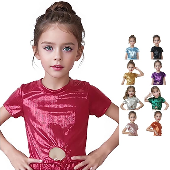 Girls Glitter Performance Shiny Metallic Dancewear Party Outfit Shirt 13-16 Years