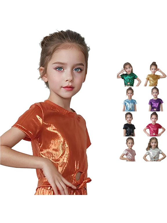 Girls Glitter Performance Shiny Metallic Dancewear Party Outfit Shirt 6-7 Years