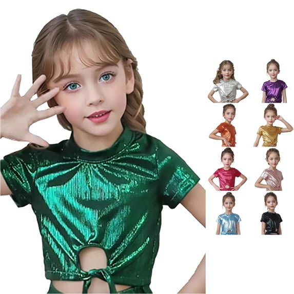 Girls Glitter Performance Shiny Metallic Dancewear Party Outfit Shirt 8-9 Years