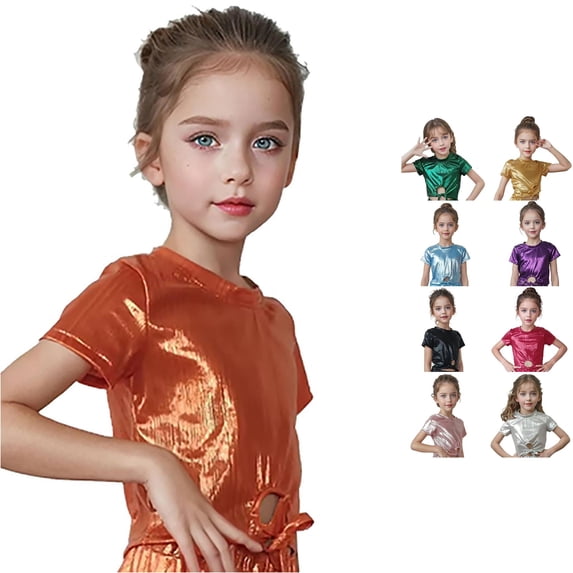 Girls Glitter Performance Shiny Metallic Dancewear Party Outfit Shirt 8-9 Years