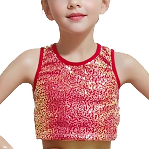 Girls Glitter Sequin Color Changing Performance Tank Top Fashion Tee for Kids Party Wear Outfit