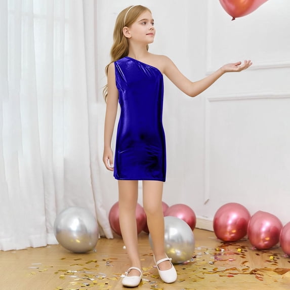 Girls Glitter Sequin Dress Asymmetric Shoulder Round Neck Sleeveless Party Gown For Toddler Kids Stylish Formal Occasion Girls Summer Dress Cassual Formal Dresses Cute Sun Dresses