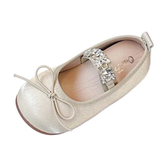 Girls Glitter Shoes Gold Sparkly Mary Jane Dress Flats with Crystal Strap for Wedding Party Pageant, Kids Little Kid Size 7-13.5, Soft Flat Adjustable,Size 27