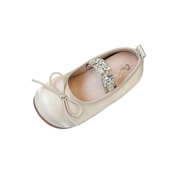 Girls Glitter Shoes Gold Sparkly Mary Jane Dress Flats with Crystal Strap for Wedding Party Pageant, Kids Little Kid Size 7-13.5, Soft Flat Adjustable,Size 32