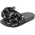thumbnail image 1 of Girls Glitter Slides Slippers Black Sequin Bow Shoes for Kids Beach PVC Molded Footbed Flatform Sandals, 1 of 4