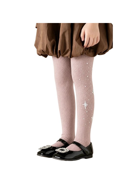 Girls Glitter Tights, Soft Opaque Footed Pantyhose with Sparkle Rhinestone Details, Seamless Design for Dance and Daily Dress Matching