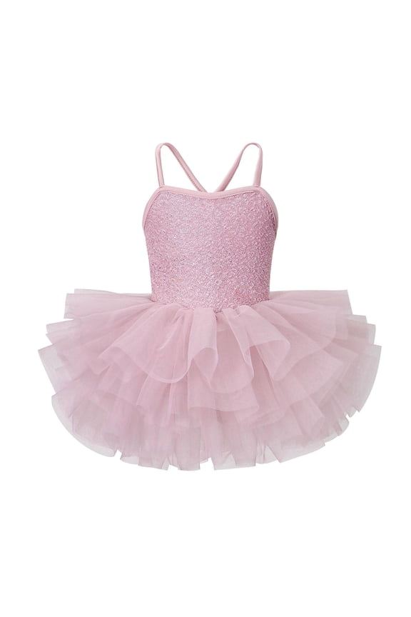 Girls Glitter Tutu Ballet Dress Kids Princess Costume Crisscross Back Snap Closure Sweetheart Neckline Sleeveless Pink 1-6 Years,Size 2-3T
