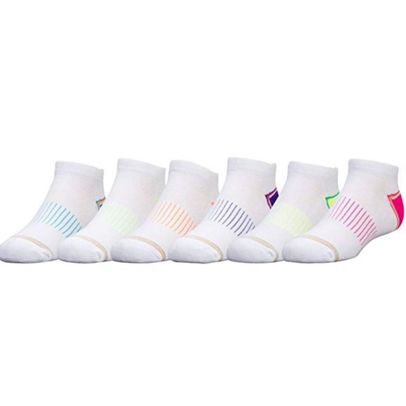 Girls Gold Toe Socks 6 Pair Double Stripe Cushion Liner with Arch Support Size Large (shoe size 2-10.5)