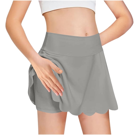 Girls Golf Skirt, Athletic Tennis Skirts with Shorts Solid Color High Waisted Skorts for Workout Light Skirt Gray 4Y