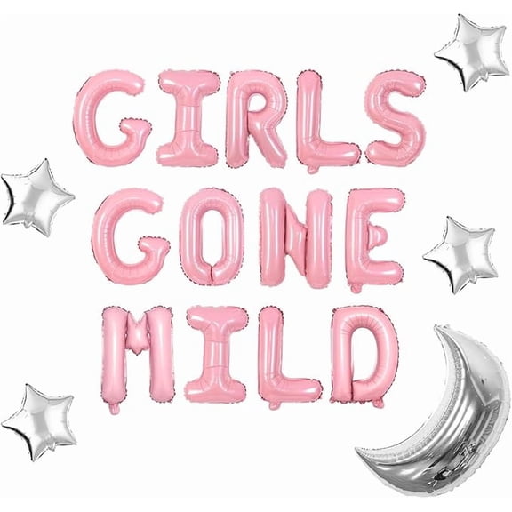 Girls Gone Mild Bachelorette Party Decorations, Girls Slumber Party Balloon Decorations Silver Moon Stars and Pink Letter Foil Balloons Kit for Women Sleepover Bachelorette Party Supplies