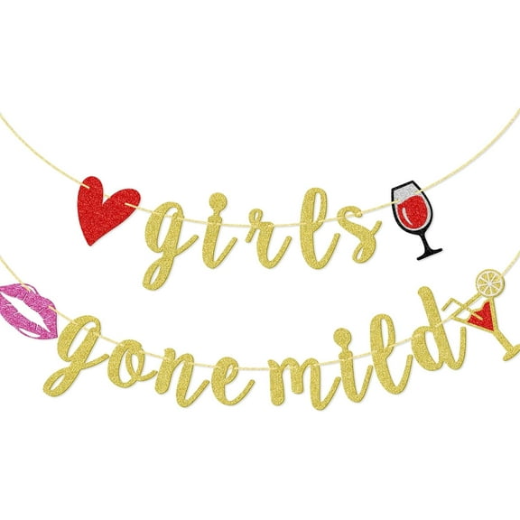 Girls Gone Mild Banner, Pre-assembled Girls Night Decorations for Slumber Party, Girls Weekend Party Decorations Supplies for Bachelorette Party, Gold Glitter