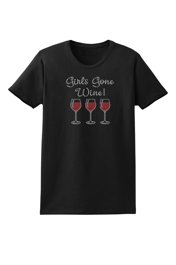 Girls Gone Wine Short Sleeve T-shirt Rhinestone Embellishment-Large