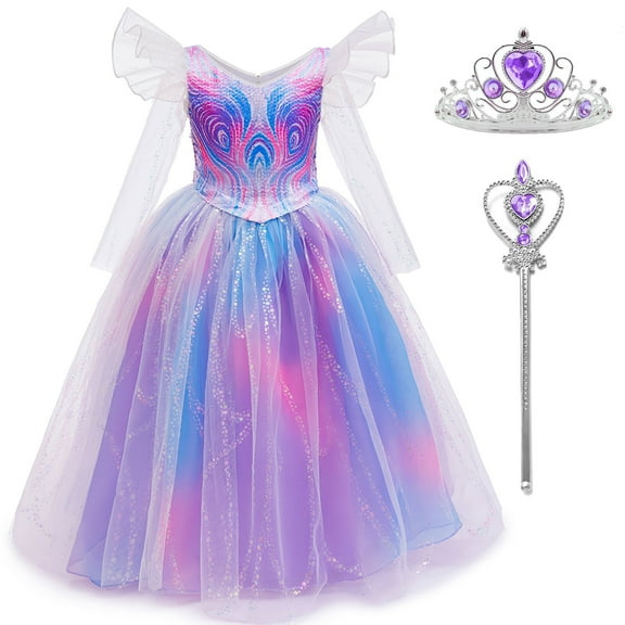 Girls Good Witch Costume Dress with Accessories Halloween Sequins Tulle Princess Dress