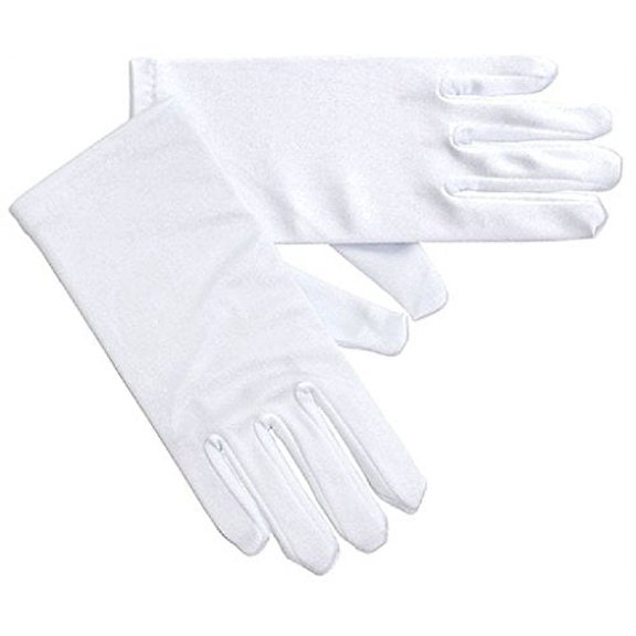 Girls Gorgeous Satin Short Gloves Special Occasion Dress Formal Wedding Pageant White 8-12 (GL703-2BL)