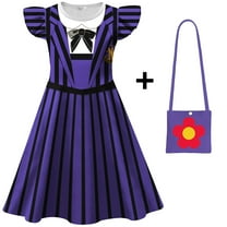 Girls Gothic Academy Uniform Costume w/Bag Halloween Cosplay Birthdays Party Dress, Purple 6-7Y