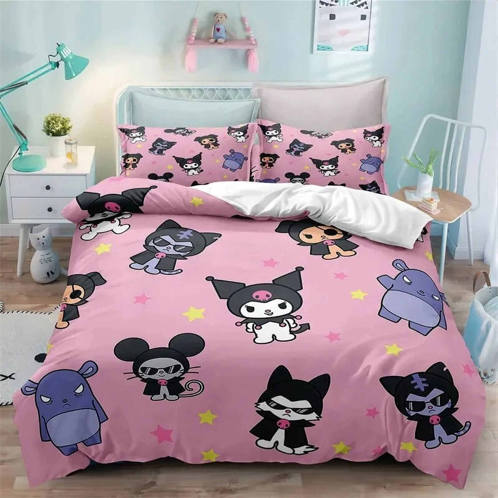 Girls Gothic Bed Set Twin Queen King Size Sanrio Kuromi Bedding Set ...