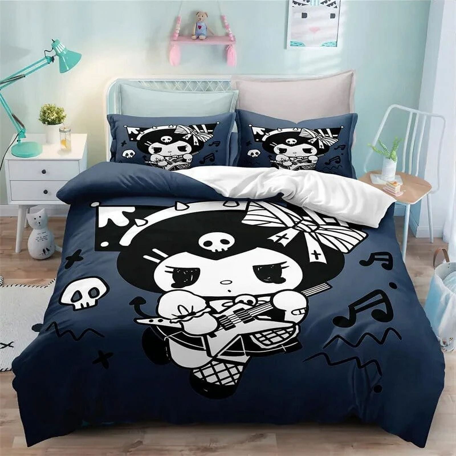 Girls Gothic Bed Set Twin Queen King Size Sanrio Kuromi Bedding Set ...