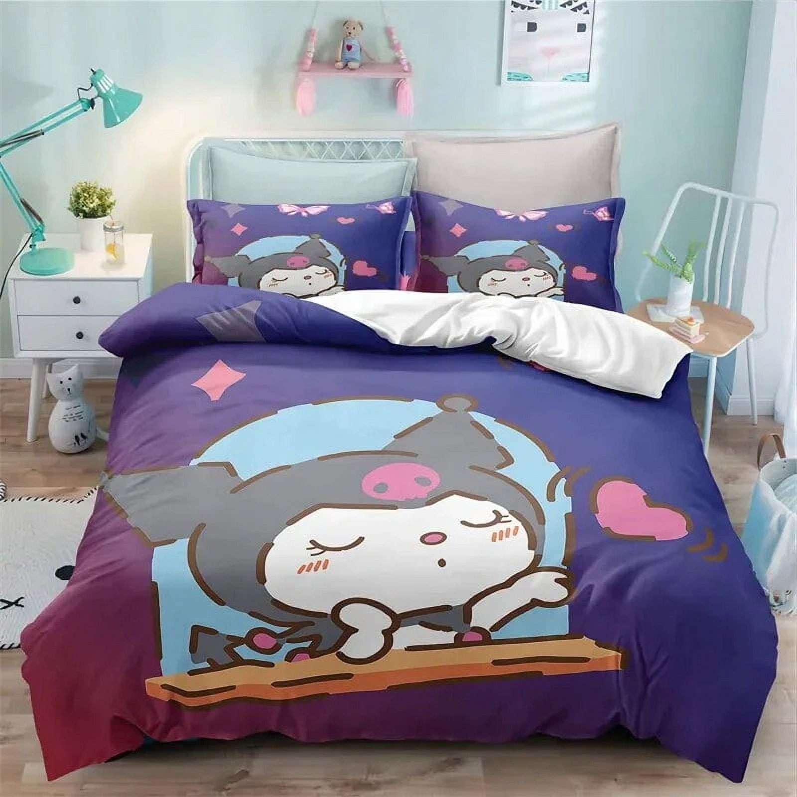 Girls Gothic Bed Set Twin Queen King Size Sanrio Kuromi Bedding Set Cartoon Anime Kuromi Melody ...