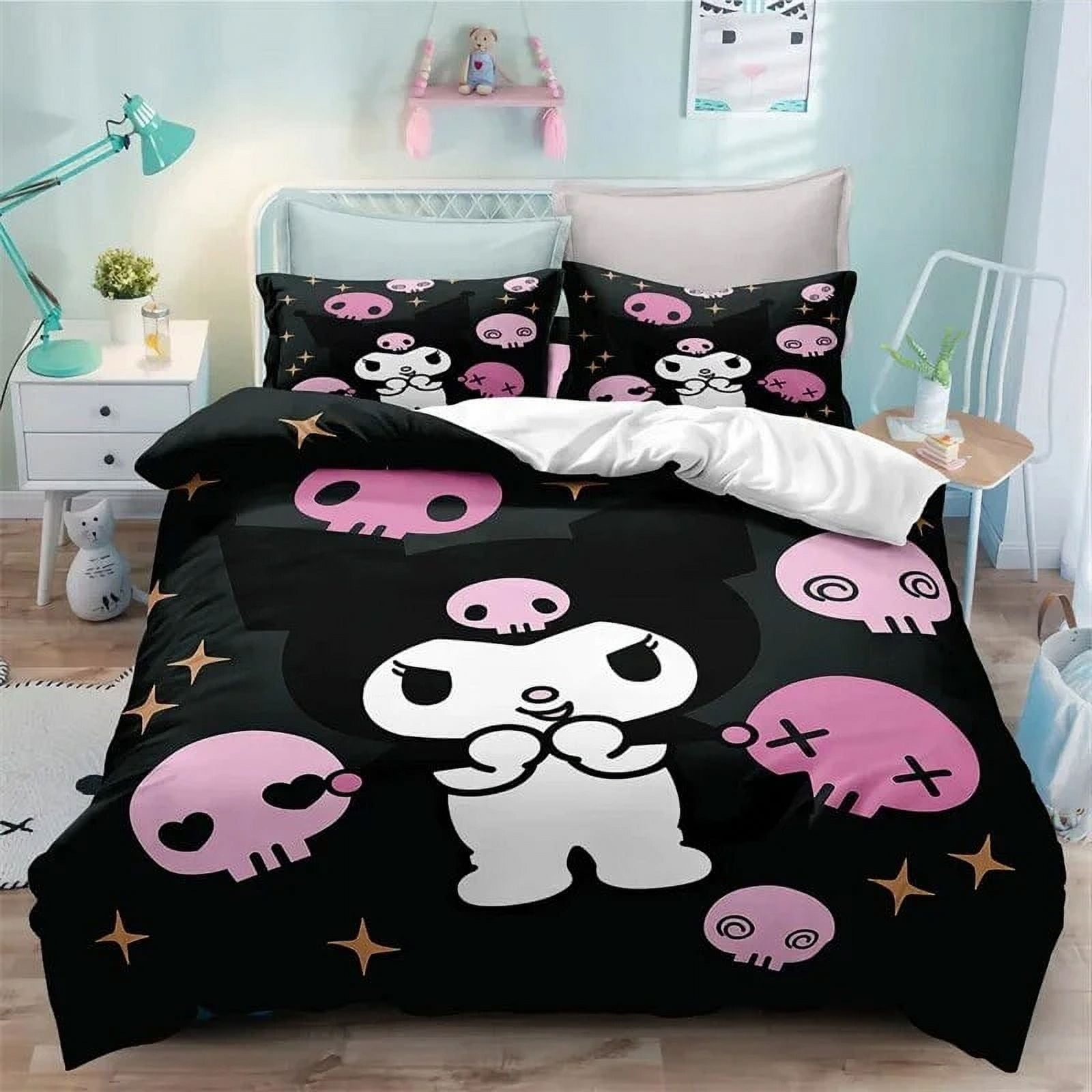Girls Gothic Bed Set Twin Queen King Size Sanrio Kuromi Bedding Set Cartoon Anime Kuromi Melody ...