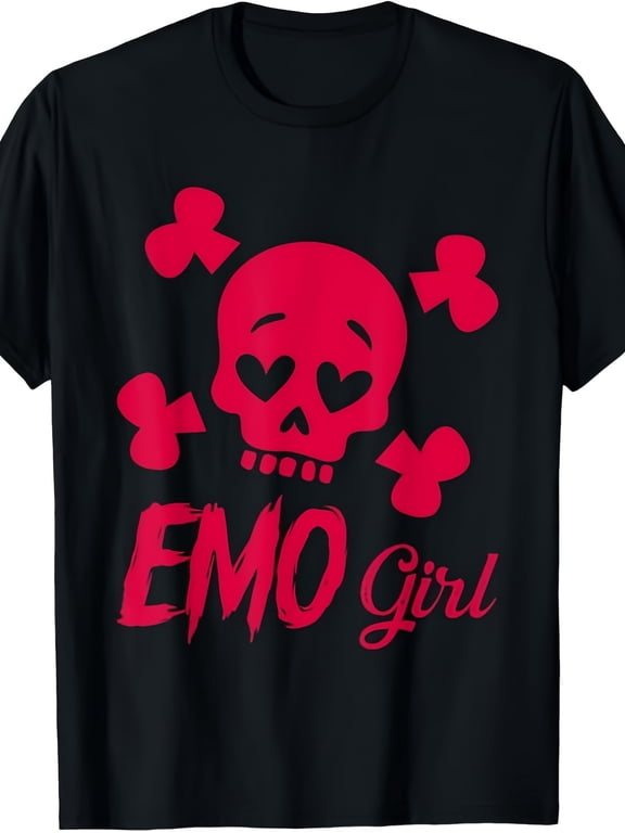 Girls' Gothic Pink Skull Heart Eyes Emo T-Shirt