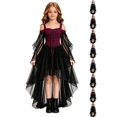 thumbnail image 1 of Girls Gothic Off Shoulder Party Dress, Lace Long Sleeve Corset High Low Tulle Dress, Halloween Christmas Witch Role Play Costume Dress Birthday Holiday Daily Wearfor Girls Ages 7-12, 1 of 8