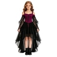 thumbnail image 1 of Girls Gothic Witch Dress Off Shoulder Halloween Dress 7-12 Years,Lace Bell Sleeve High Low Hem,Chiffon Fairy Vampire Renaissance Costume,Halloween Christmas Party Wear, 1 of 7
