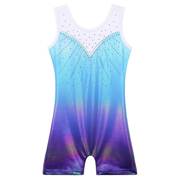 Girls Gradient Blue Gymnastics Leotard Diamond Ballet Dance Clothes