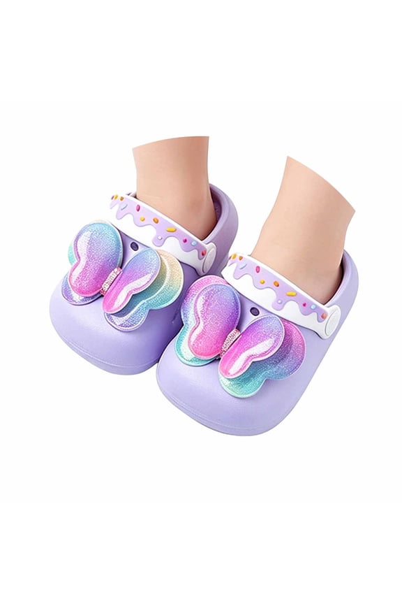 Girls Gradient Butterfly Charms EVA Clogs Adjustable Heel Strap Non Slip Breathable Slippers For Spring Summer Beach Pool Indoor Outdoor Use
