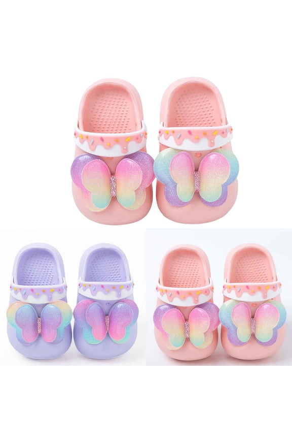 Girls Gradient Butterfly Charms EVA Clogs Adjustable Heel Strap Non Slip Breathable Slippers For Spring Summer Beach Pool Indoor Outdoor Use