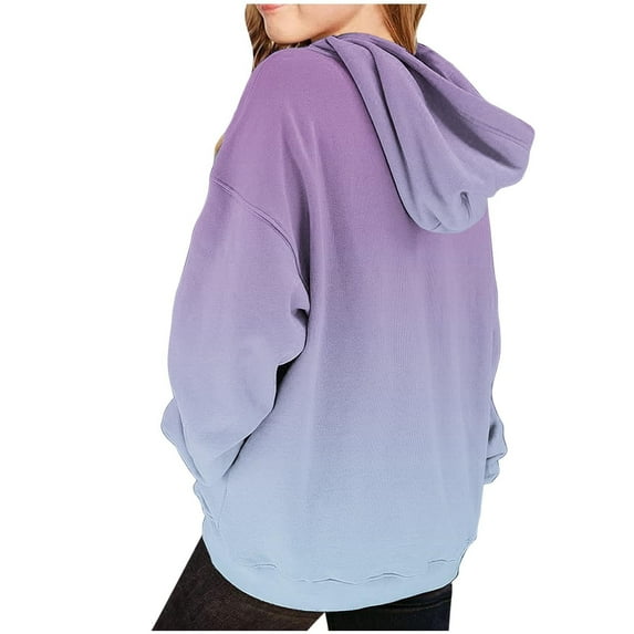 Girls Gradient Color Hoodie | Preppy Oversized Hooded Sweatshirt | Cute Pocket Pullover with Long Sleeve | Streetwear Casual Wear for Teen Girls(Dark Purple,9-10Years)