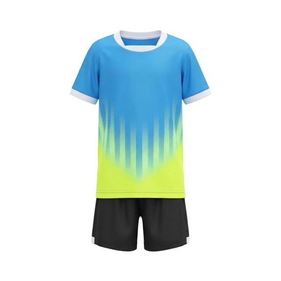 Girls Gradient Sports Jersey Set 2-Piece Blue Quick Dry Breathable Youth Activewear Summer Nylon Spandex,Size 2 T