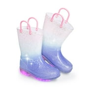 GENERIC Girls Gradient Waterproof Light Up Rain Boots Kids Glitter Rain Boots with Easy on Handles
