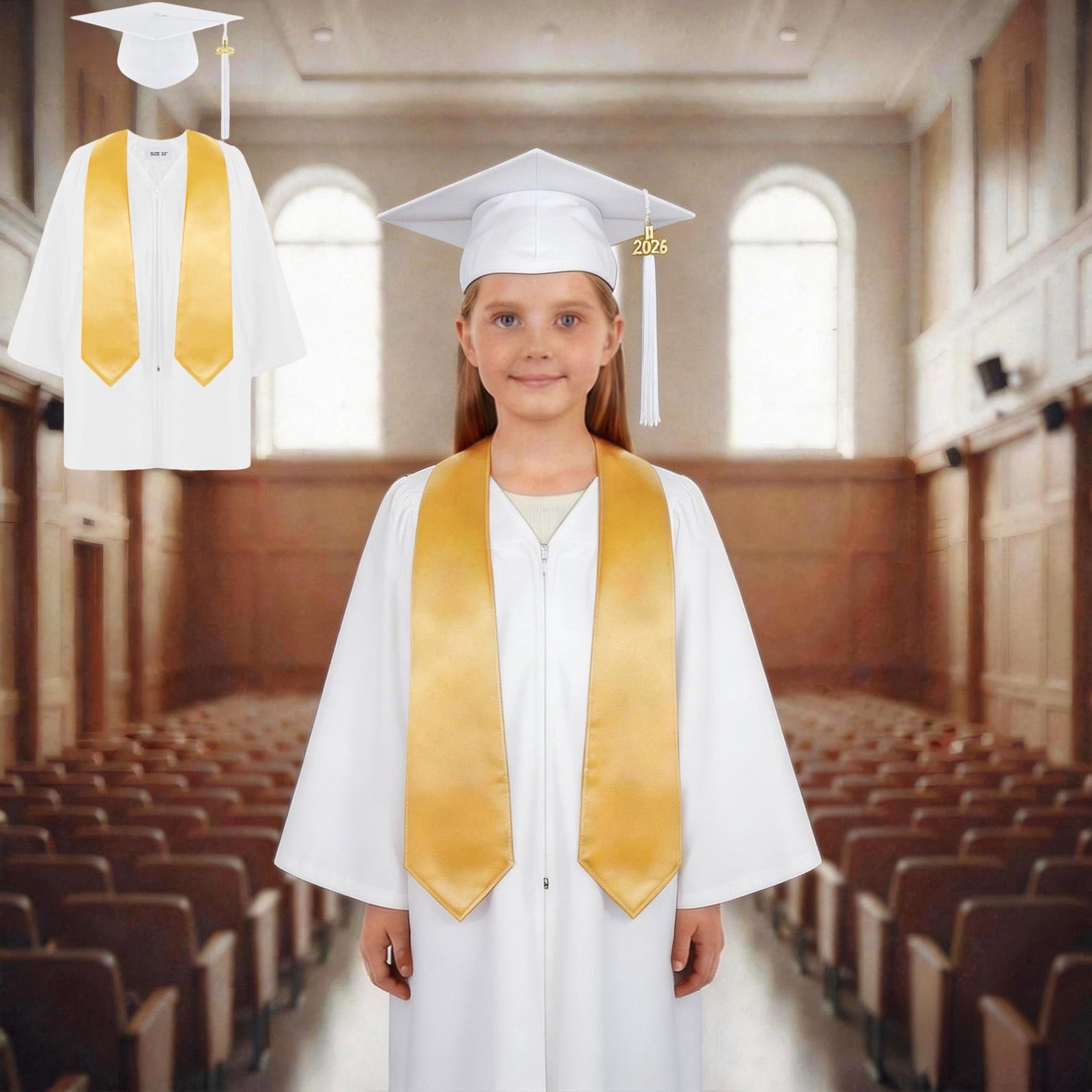 Girls Graduation Cap and Gown Graduation White Graduation Gown Class of 2026 Graduation Photography Outfit 11-14 Years