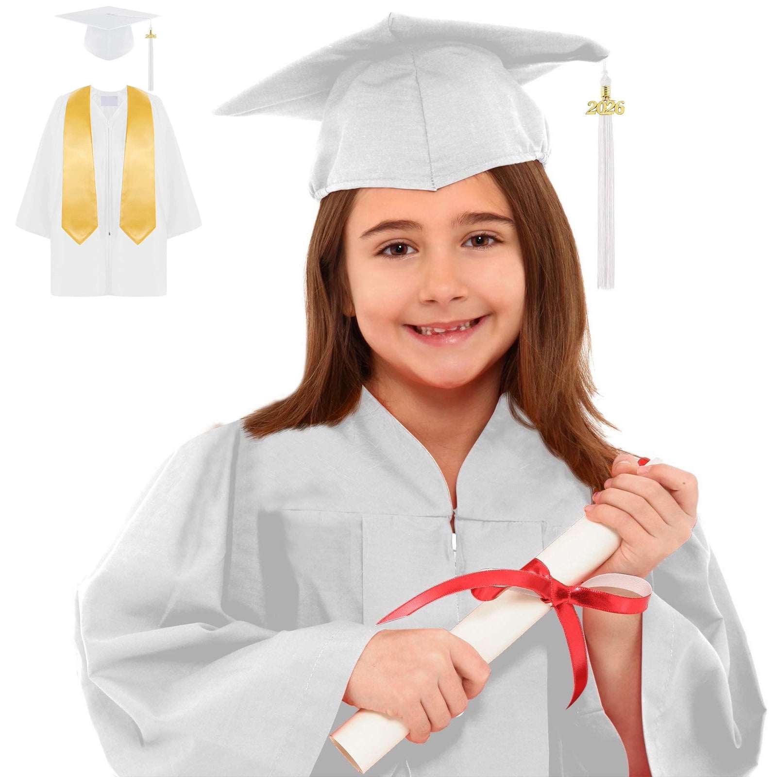 Girls Graduation Cap and Gown with 2026 Tassel White Cape Kids with 2026 Tassel Graduation Ceremony Outfit 11-14 Years