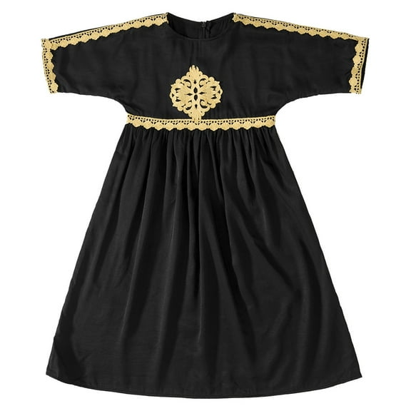 Girls Graduation Dress Girls Round Neck Short Sleeve Dress Kids Muslim Maxi Dress Kids Long Homecoming Dresses Black 2Y