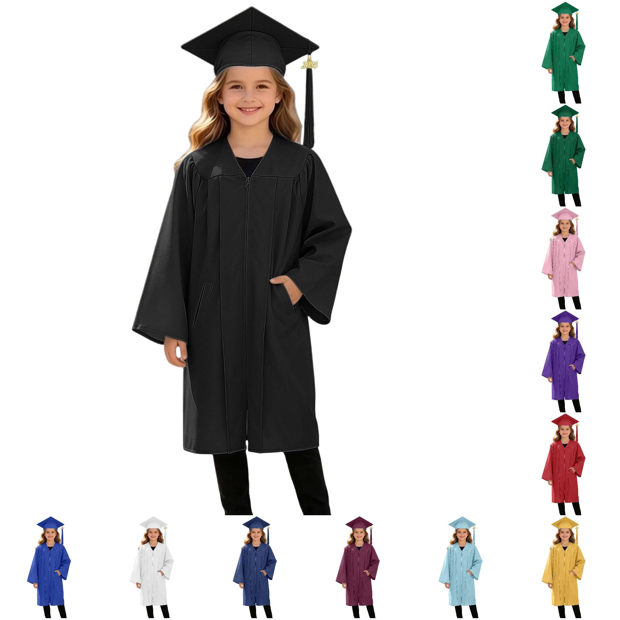 Grac Cap Girls Graduation Gown and Cap Set with Pockets Twill Dress for Spring ...