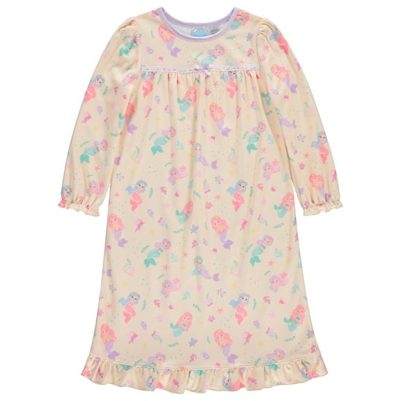 Girls Granny Gown Nightgown, Toddler to Big Kid, Mermaid Design, Soft, Comfortable, Adorable Pajamas For Girls