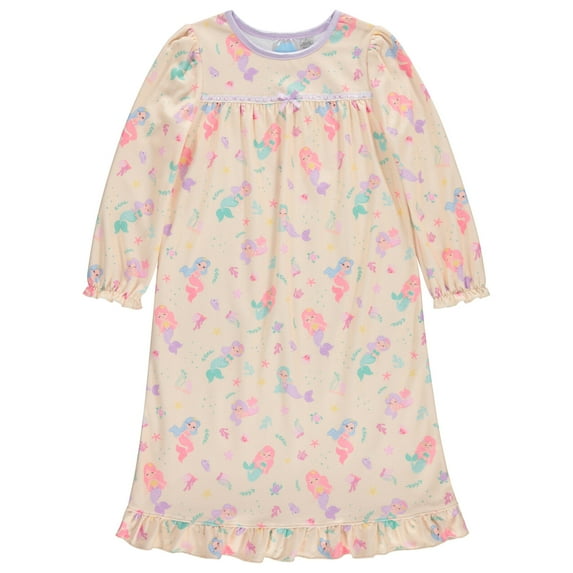 Girls Granny Gown Nightgown, Toddler to Big Kid, Mermaid Design, Soft, Comfortable, Adorable Pajamas For Girls