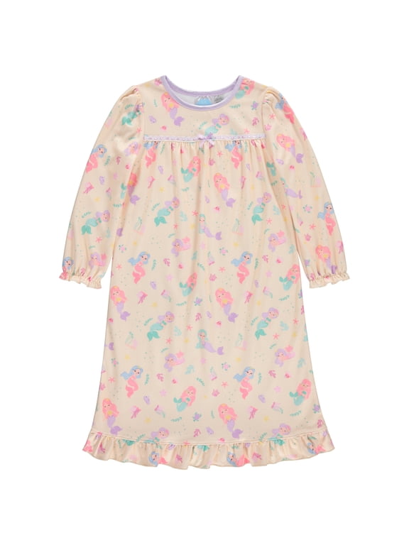 Girls Granny Gown Nightgown, Toddler to Big Kid, Mermaid Design, Soft, Comfortable, Adorable Pajamas For Girls