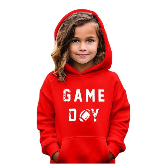 Girls' Graphic Hooded Sweatshirt, Soft Long Sleeve Pullover Top for Kids, Cute Casual Game Day Hoodie for Baby Boy & Girl, Football Fan Sunday Sport Outfit, Crewneck Sweatshirt
