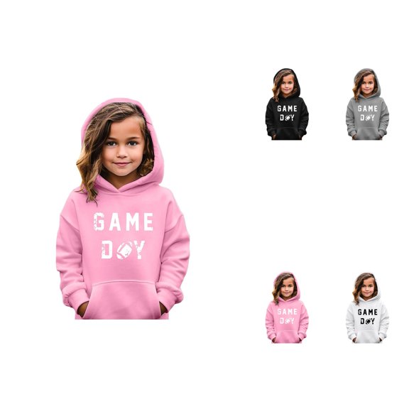 Girls' Graphic Hooded Sweatshirt, Soft Long Sleeve Pullover Top for Kids, Cute Casual Game Day Hoodie for Baby Boy & Girl, Football Fan Sunday Sport Outfit, Crewneck Sweatshirt