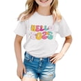 thumbnail image 1 of Girls' Graphic Letter Print Pullover Hoodie - Short Sleeve, Soft Polyester-Spandex, 3-13 Years (110-160 Sizes), 1 of 3