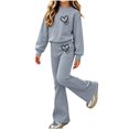 thumbnail image 1 of Girls Graphic Outfits Set Cute Casual Warm Long Sleeve Kids Sweatshirt and Flare Sweatpants Fall Clothes Gray 6, 1 of 8