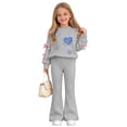 thumbnail image 1 of Girls Graphic Outfits Set Soft Cute Long Sleeve Casual T Shirts and Flare Pants Kids Fall Clothes Gray 10, 1 of 6