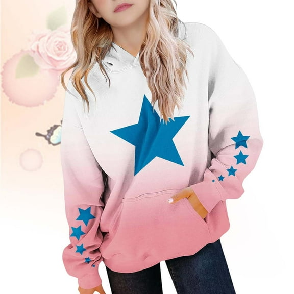 Girls Graphic Print Hooded Sweatshirt Long Sleeve Loose Fit Pullover Casual Athletic Wear For Youth And Teen